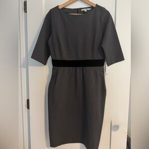 Boden Lana Sheath Dress in Gray w/Black Velvet Waistband. Pockets. EUC. Sz 8L